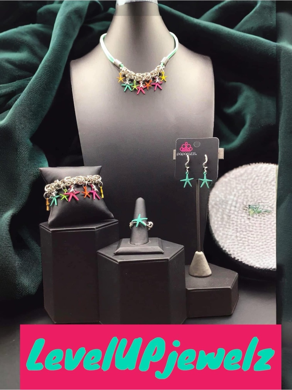 paparazzi Multicolor Starfish Charm Jewelry Set - Teal Pink Yellow